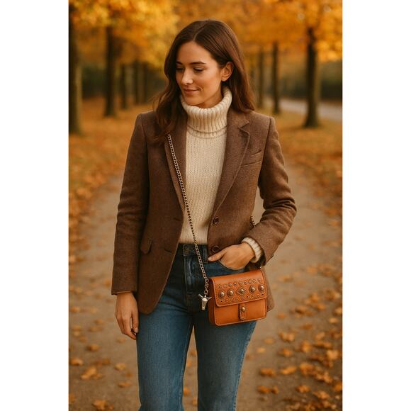Reworked Patricia Nash Studded Italian Leather Bag w/ Brass Chain Strap & Charm - Picture 4 of 16